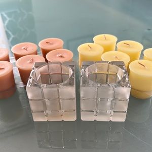 Two votive candle holders with twelve votives.